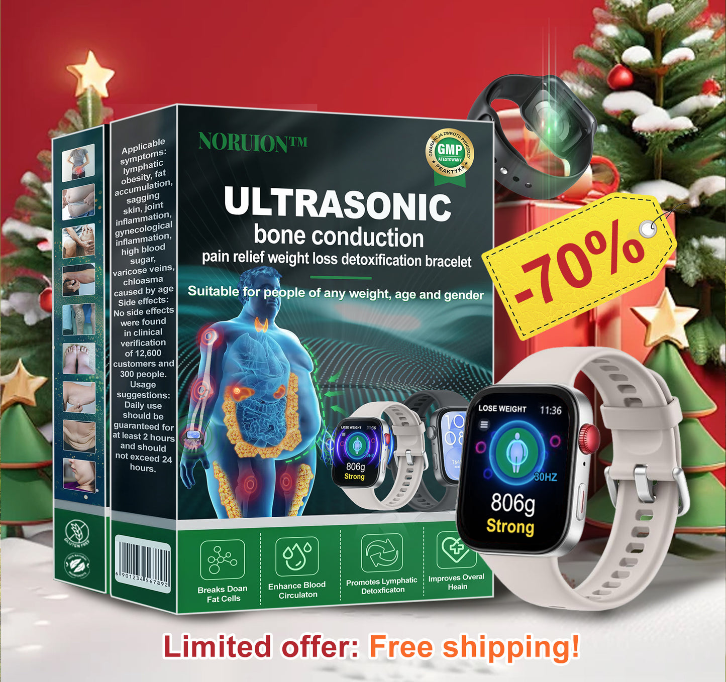 NORUION® Ultrasound Fat-Breaking & Far-Infrared Blood Sugar Balancing Detox Watch 【FDA Approved & Suitable for everyone】